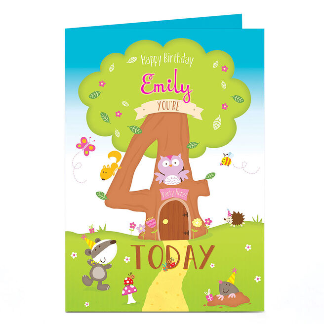 Personalised 4th Birthday Card - Tree House
