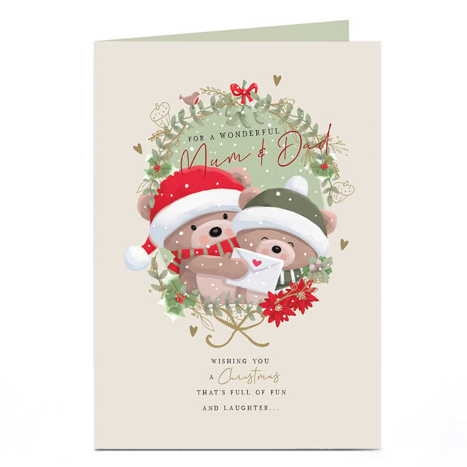 Hugs Christmas Card - Fun and Laughter, For A Wonderful Mum & Dad