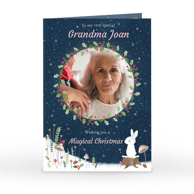 Photo Christmas Card - Magical Christmas Holly Wreath, Grandma