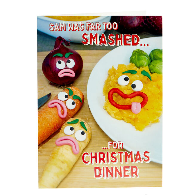 Violent Veg Christmas Card - Sam Was Far Too Smashed 