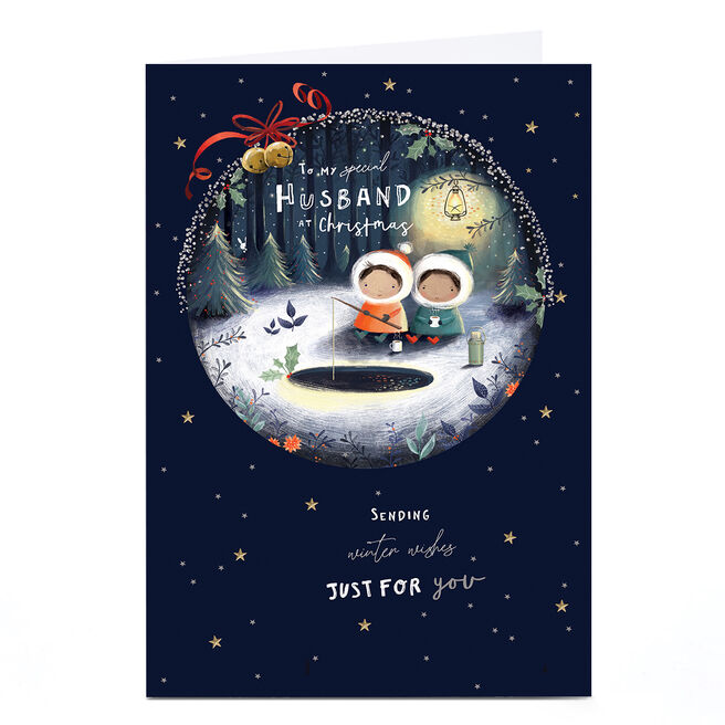 Personalised Christmas Card - Cute Couple Ice Fishing, Husband