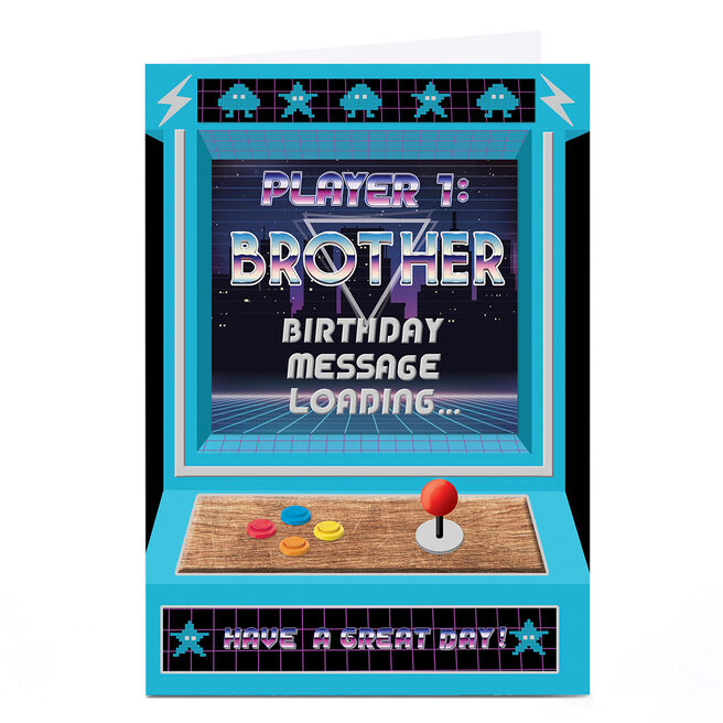 Personalised Birthday Card - Arcade Game Player 1, Brother