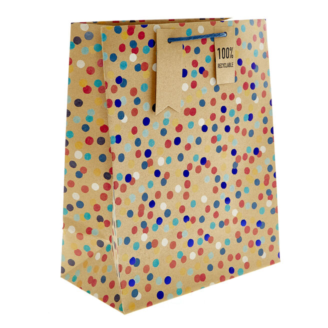 Large Portrait Recyclable Kraft Polka Dot Gift Bag
