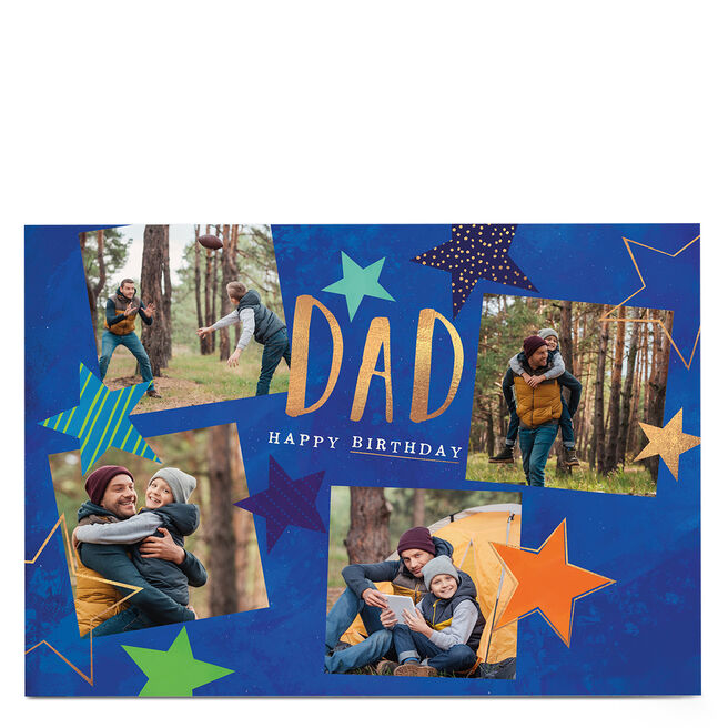 Photo Birthday Card - Dad Blue Stars