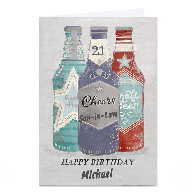 Personalised Birthday Card - Bottles of Beer, Cheers!, Editable Age