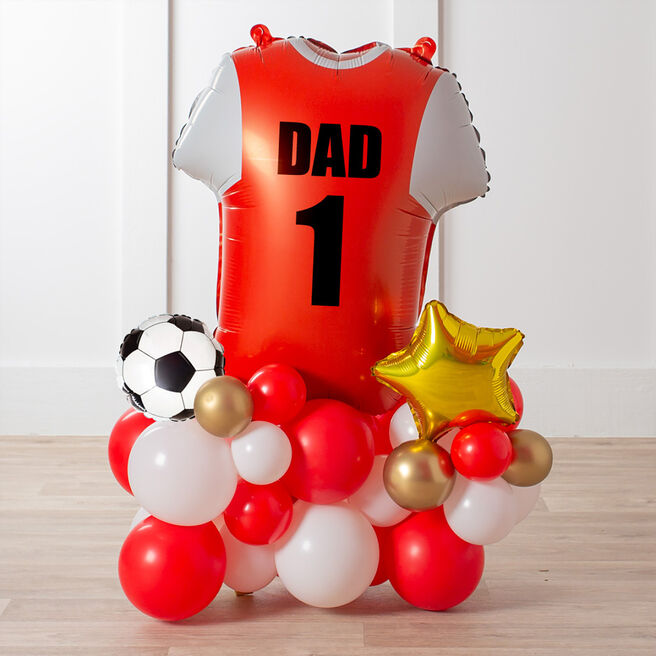 Personalised Red & White Football Shirt Balloon Stack - Delivered Inflated!