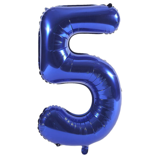 Blue Number 5 Giant Foil Helium Balloon INFLATED 