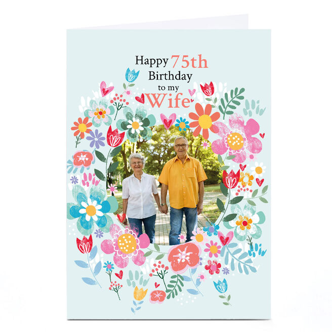 Photo Lindsay Loves to Draw 75th Birthday Card - Flower Frame Editable Age & Name