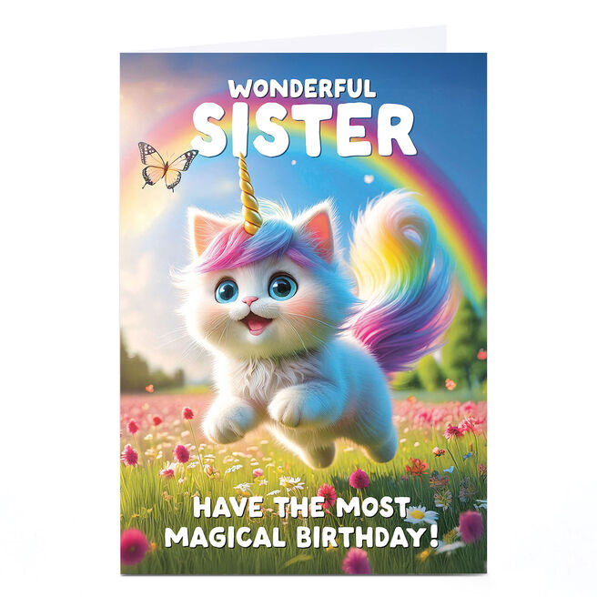 Birthday Card - Magical Rainbow Kitty Unicorn, Sister