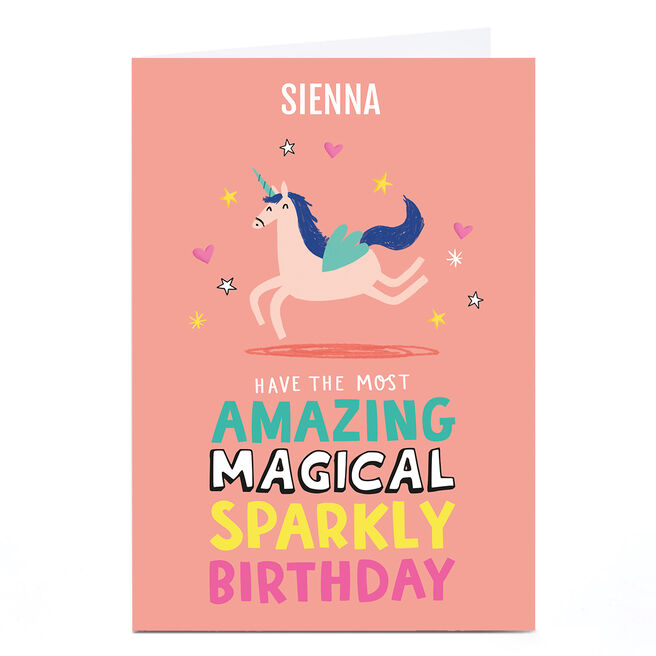 Personalised Cheerful Card - Unicorn Sparkly Birthday