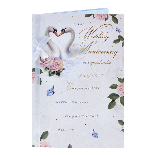 Swans With Special Wishes Wedding Anniversary Card