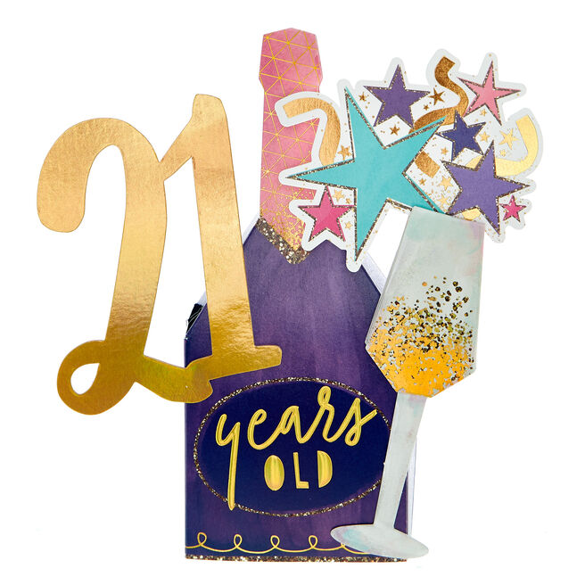3D Pop-Out 21st Birthday Card - Fizz & Stars