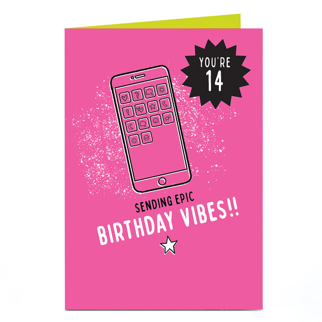 14th Birthday Card - Epic Vibes Phone Icons