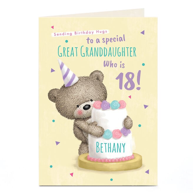 Personalised Studio Birthday Card - HUGS - Bear with Birthday Cake, Editable Age