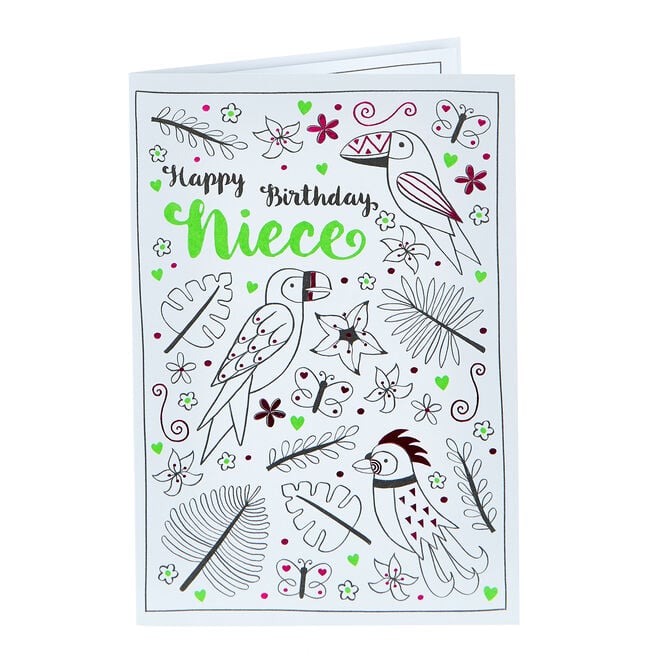 Colour-In Birthday Card - Niece (With Stickers)