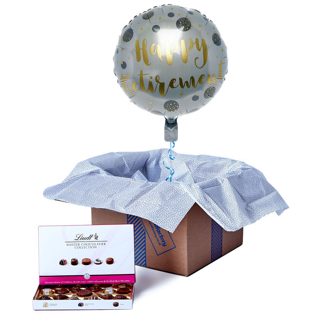 Happy Retirement Balloon & Lindt Chocolate Box - FREE GIFT CARD!