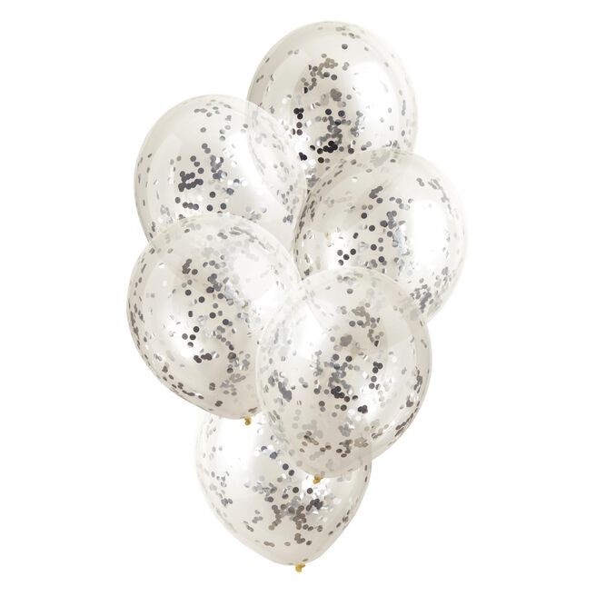 12-Inch Silver Confetti Balloons - Pack of 6