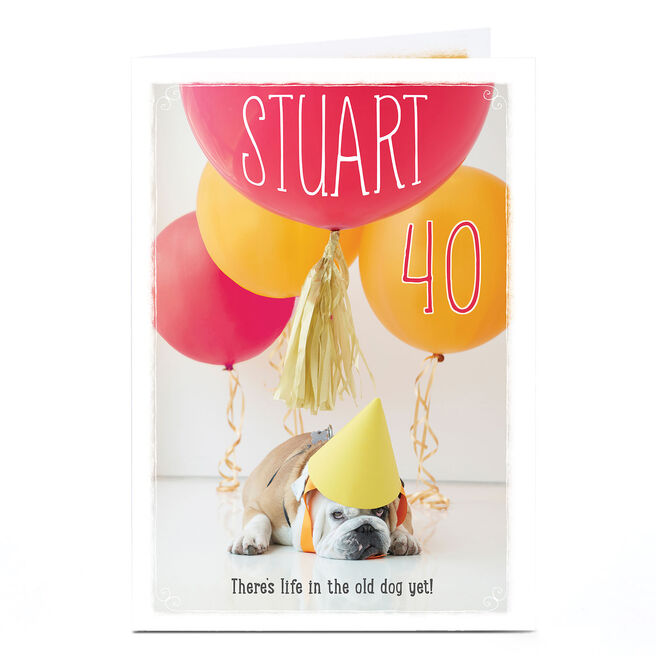 Personalised Birthday Card - Party Bulldog, Editable Age