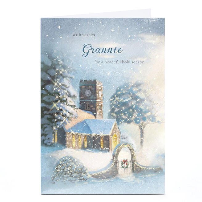 Personalised Christmas Card - Peaceful Snowy Church, Grannie