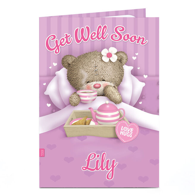 Personalised Hugs Get Well Soon Card - Bear In Bed
