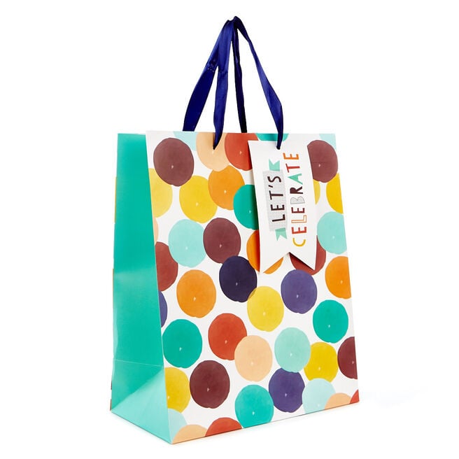 Large Portrait Gift Bag - Let's Celebrate, Coloured Spots
