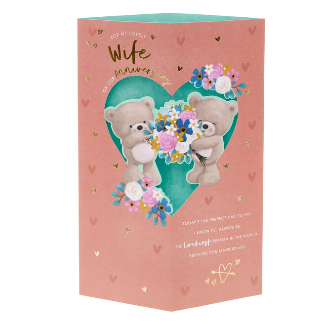 Wife Hugs In A Heart 3D Wedding Anniversary Card