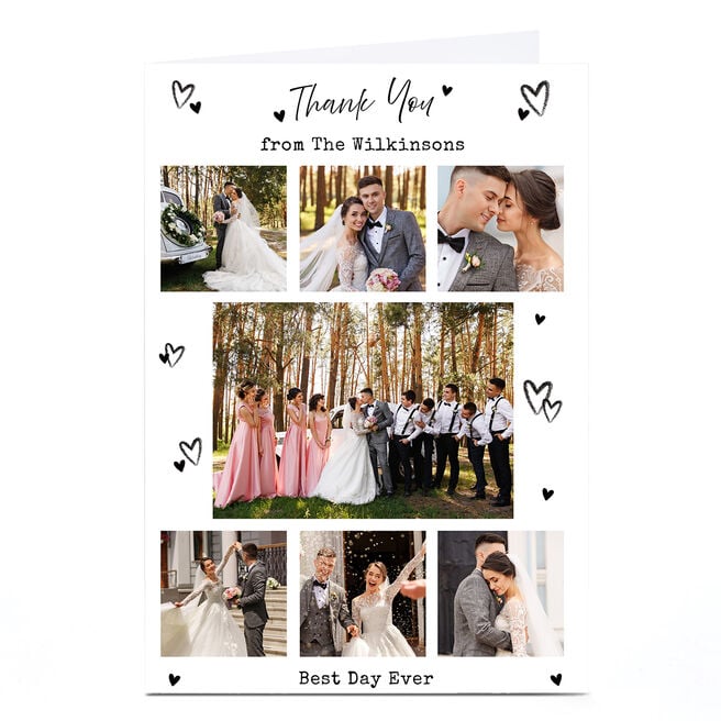 Photo Wedding Thank You Card - Black Hearts
