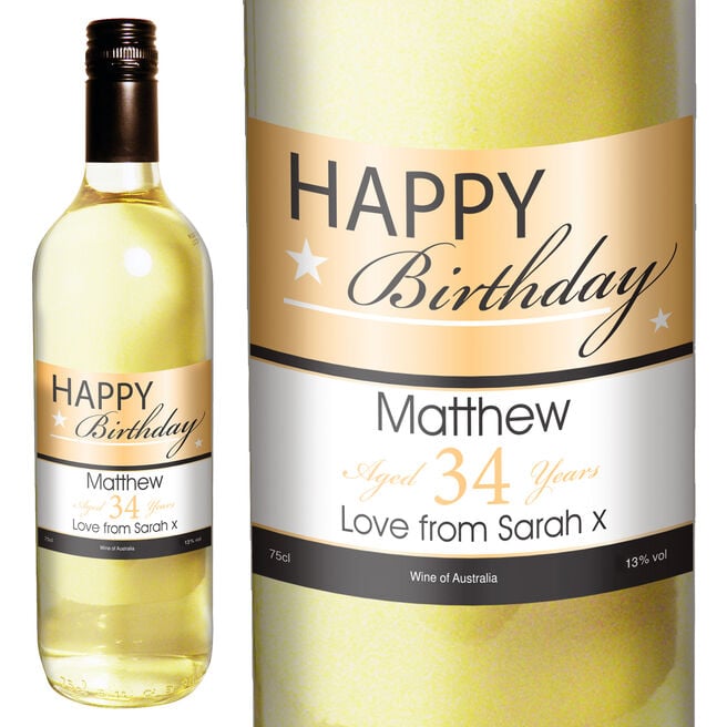 Personalised Happy Birthday White Wine 75cl