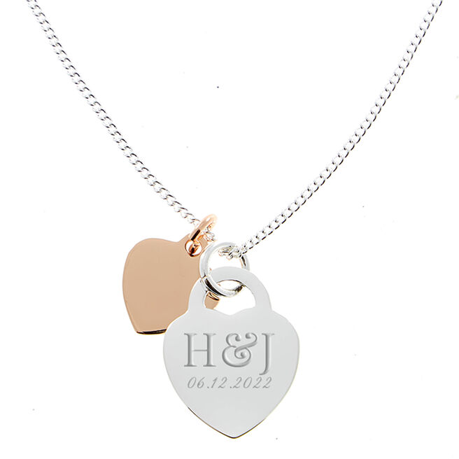 Personalised Engraved Silver Necklace With Rose Gold Heart