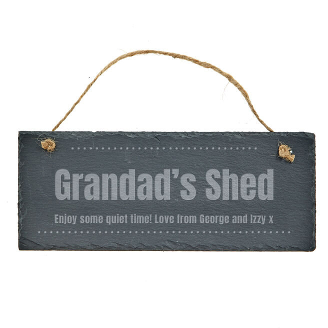 Personalised Engraved Grandad's Shed Hanging Slate Sign