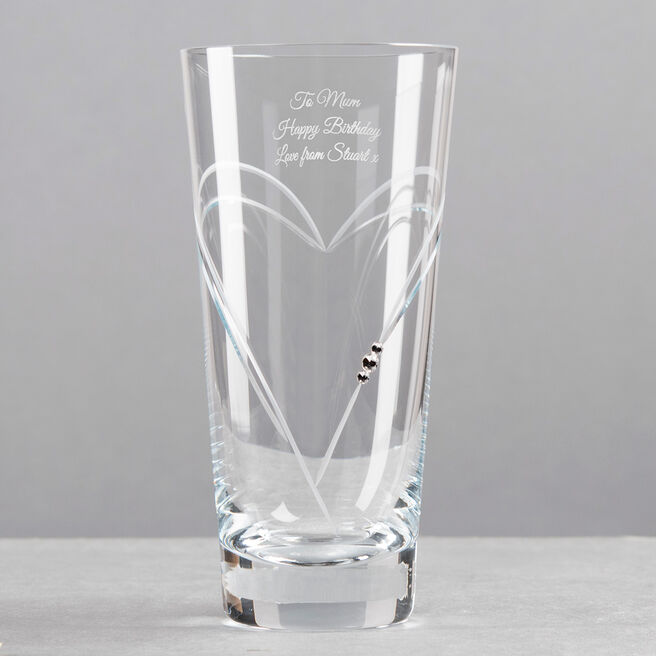 Engraved Glass Vase Embellished with Crystals