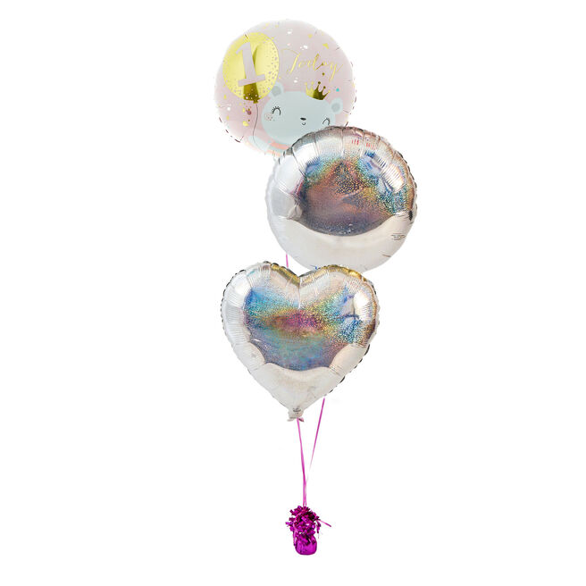 Cute Bear 1st Birthday Inflated Balloon Arrangement
