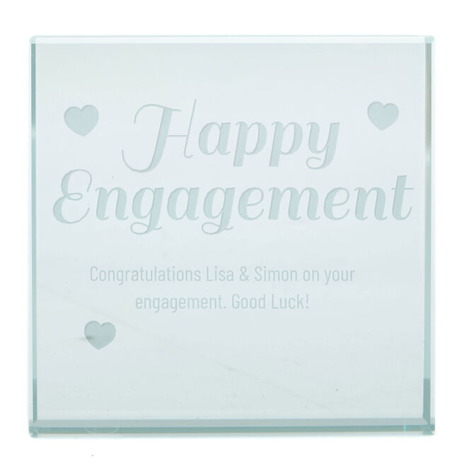 Personalised Engraved Glass Token - Happy Engagement