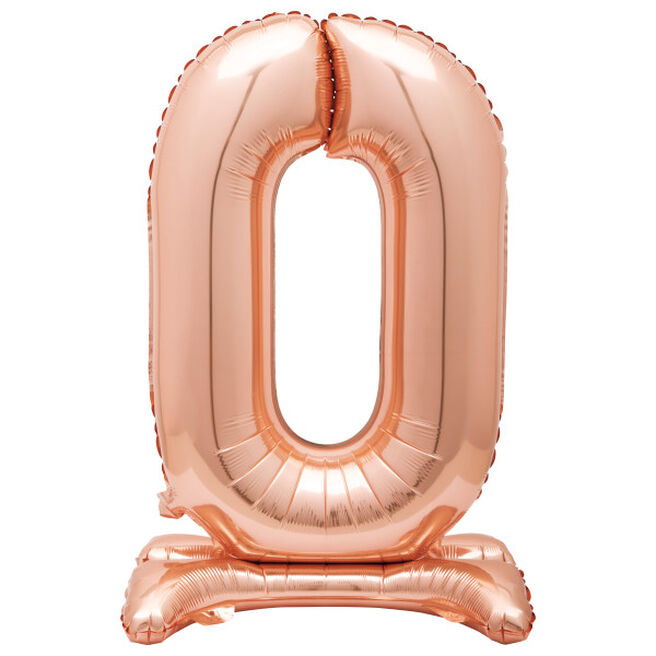 30-Inch Rose Gold Air-Fill Standing Number 0 Table Balloon