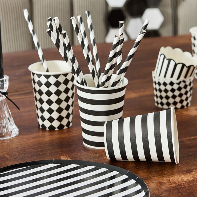 Monochrome Striped & Diamond Paper Cups - Pack of 8