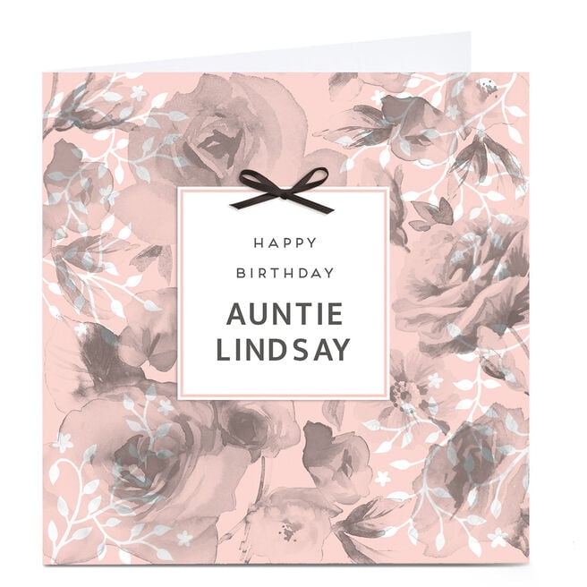 Personalised Birthday Card - Roses & Bow, Auntie