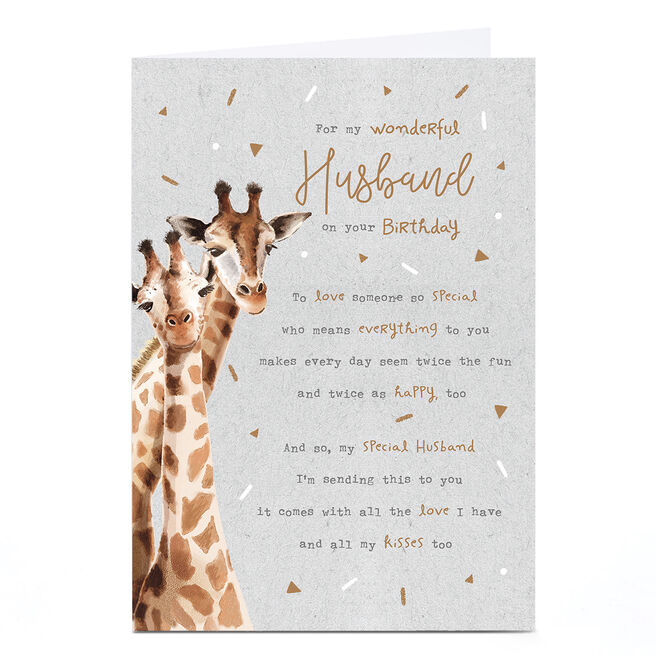 Personalised Birthday Card - All the Love and Kisses Giraffes, Husband