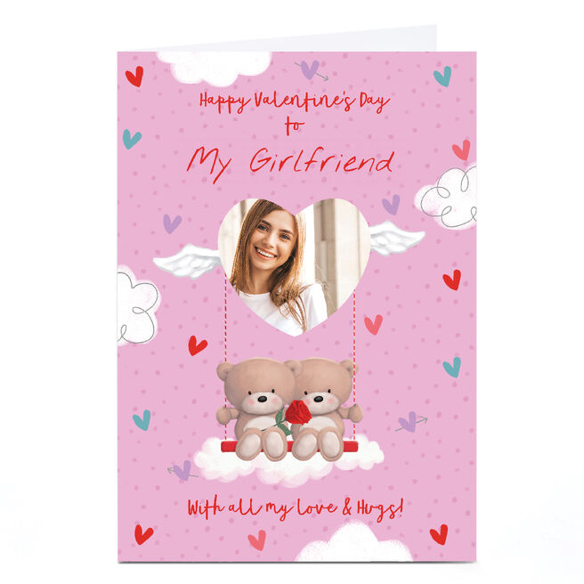Photo Hugs Valentine's Day Card - Cute Bears on Swing, Girlfriend