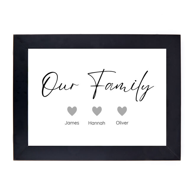 Personalised Our Family Print - Family of 3 Hearts