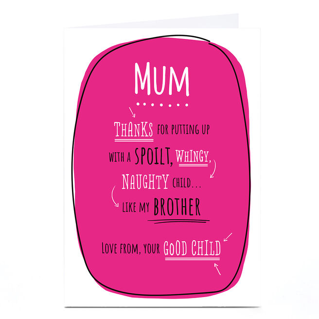 Personalised Mother's Day Card - From Your Good Child, Mum