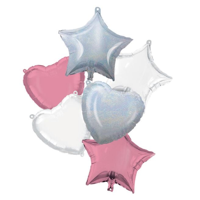 Pink, White & Iridescent Stars & Hearts Balloon Bouquet (UnInflated) 