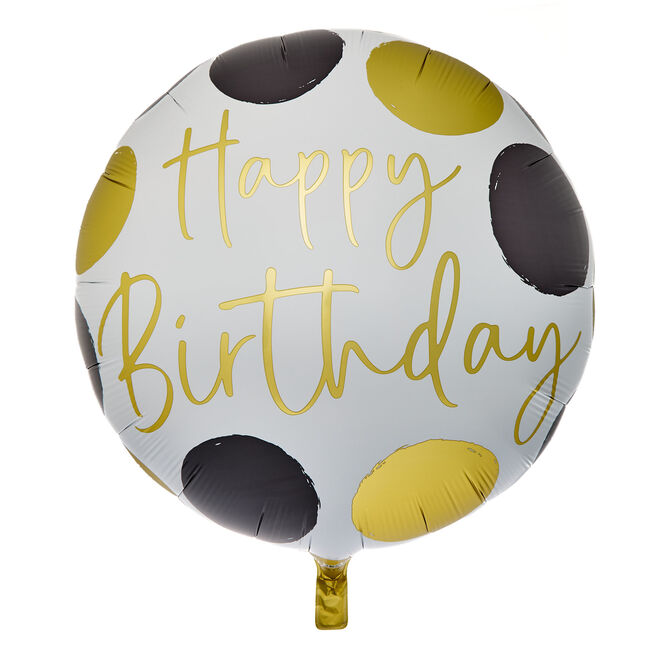 Black & Gold Spots Happy Birthday 31-Inch Foil Helium Balloon