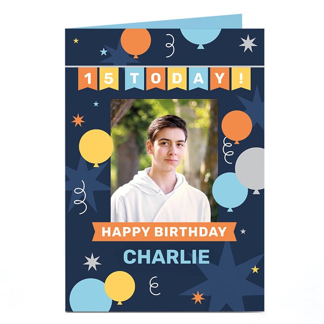 Photo Birthday Card - Any Age Bunting & Balloons