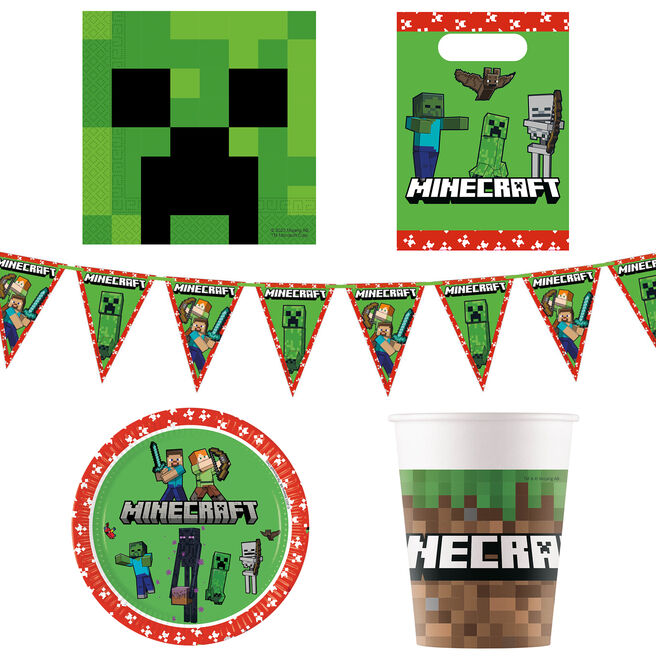 Minecraft Party Tableware & Decorations Bundle - 16 Guests