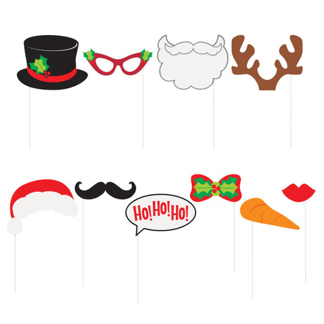 Ho Ho Ho Christmas Party Photo Booth Props - Pack Of 10