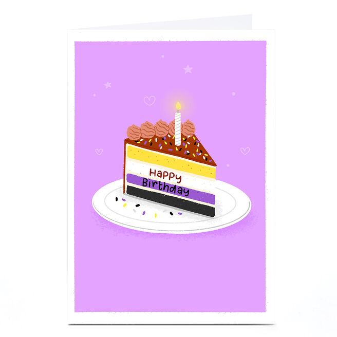 Personalised Blue Kiwi Birthday Card - Cake, Non-Binary Pride Flag