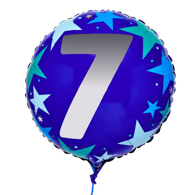 Blue Stars 7th Birthday 18-Inch Foil Helium Balloon