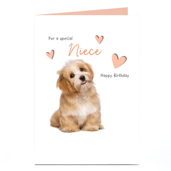 Birthday Card - Puppy Lovehearts, Niece