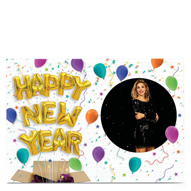 Photo New Year Card - Gold Foil Balloons