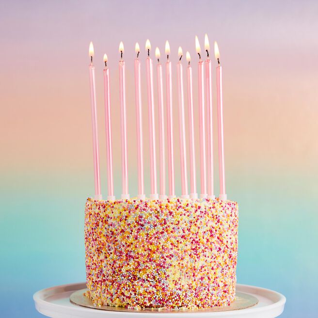 Pink Tall Skinny Cake Candles - Pack of 12